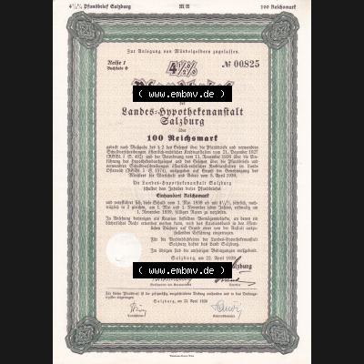 Österreich 1939, Reihe 1, Buchstabe D, 4.5 Prozent Pfandbrief, Zur Anlegung von Mündelgeldern zugelassen, Landes-Hypothekenanstalt (1) Sammlung
