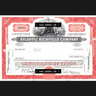 USA Öl 1971, Atlantic Richfield Company, Certificate for less tran 100 Shares-Aktien (1) Sammlung