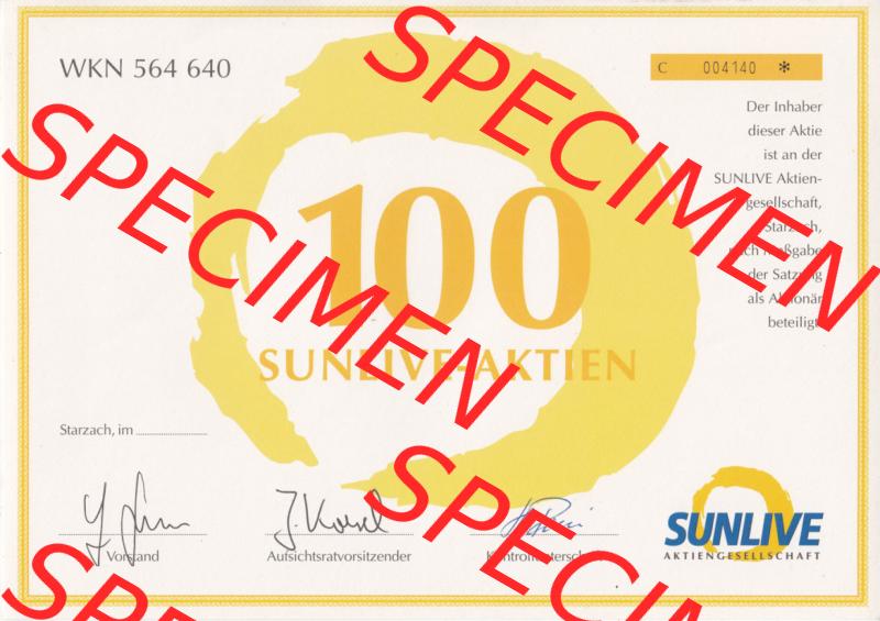 Historisches Wertpapier Deutschland der BRD WKN 564 640, 100 Sunlive-Aktien (2) Sammlung