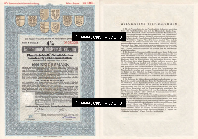 Österreich Historisches Wertpapier beidseitige Vollansicht 1940, Kommunal-Schuldverschreibung, Pfandbriefstelle Ostmärkischer... Sammlung