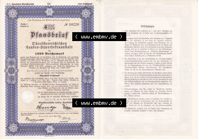 Österreich Historisches Wertpapier beidseitige Vollansicht 1939, Reihe 1, Buchstabe B, 4.5 Prozent Pfandbrief, Zur Anlegung von... Sammlung