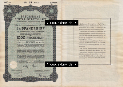Deutsches Reich Historisches Wertpapier beidseitige Vollansicht 1941 Juni, Preussische Zentralstadtschaft, Körperschaft des Öffentlichen... Sammlung