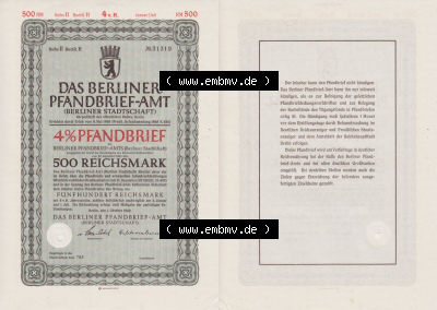 Deutsches Reich Historisches Wertpapier beidseitige Vollansicht 1942, Das Berliner Pfandbrief-Amt 4 Prozent Berliner Stadtschaft... Sammlung