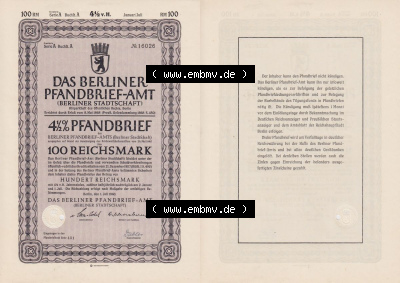 Deutsches Reich Historisches Wertpapier beidseitige Vollansicht 1940 Juli, Das Berliner Pfandbrief-Amt, Berliner Stadtschaft,... Sammlung