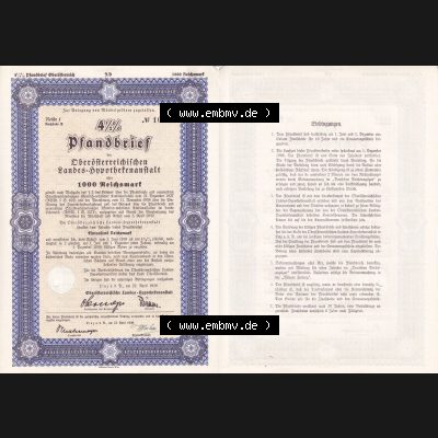 Österreich Historisches Wertpapier beidseitige Vollansicht 1939, Reihe 1, Buchstabe B, 4.5 Prozent Pfandbrief, Zur Anlegung von Mündelgeldern zugelassen,... Sammlung
