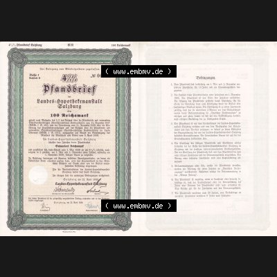 Österreich Historisches Wertpapier beidseitige Vollansicht 1939, Reihe 1, Buchstabe D, 4.5 Prozent Pfandbrief, Zur Anlegung von Mündelgeldern zugelassen,... Sammlung