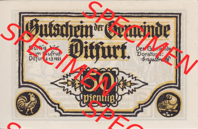 Notgeldscheine Ditfurt, Stadt 1921, Als einer nun das Werk getan (1) Sammlung