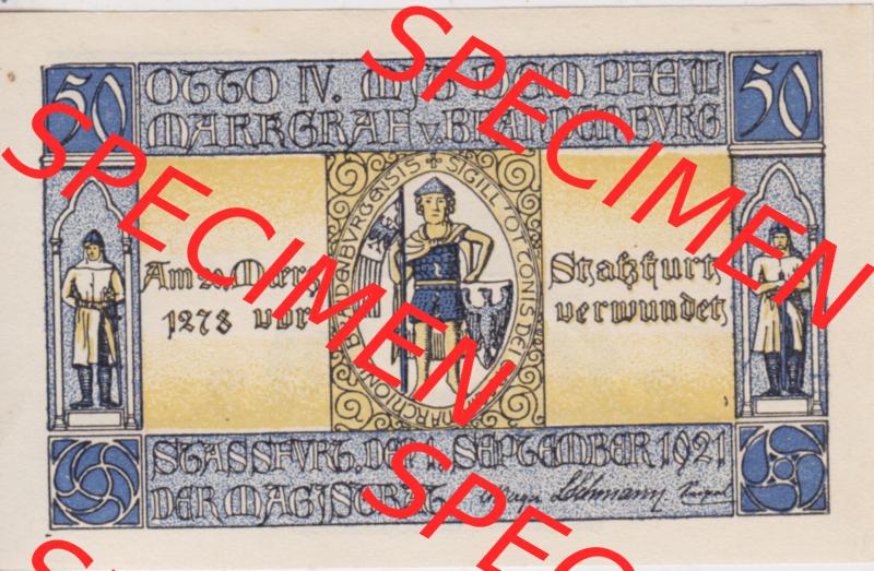 Notgeldscheine Staßfurt, Stadt 50 Pfennig, Marktgraf von Brandenburg (1) Sammlung