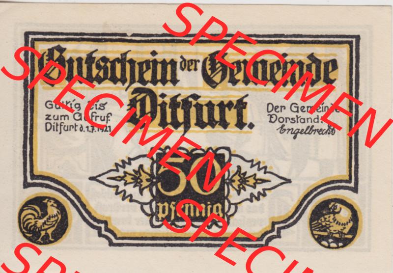 Notgeldscheine Ditfurt, Stadt 1921, Die Bauern hattens weit zum Schloß (1) Sammlung