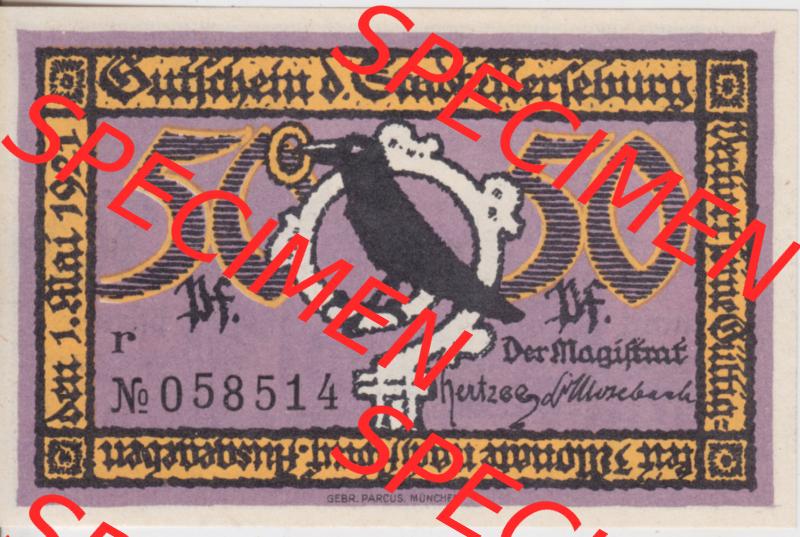 Notgeldscheine Merseburg, Stadt 50 Pfennig R (1) Sammlung