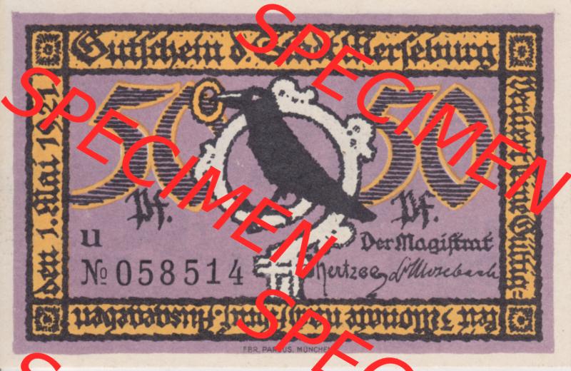 Notgeldscheine Merseburg, Stadt 50 Pfennig U (1) Sammlung