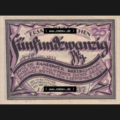 Notgeldscheine Randow, Kreis in Pommern Notgeld 1921, 25 Pfennig Lied Vers 2 Sammlung
