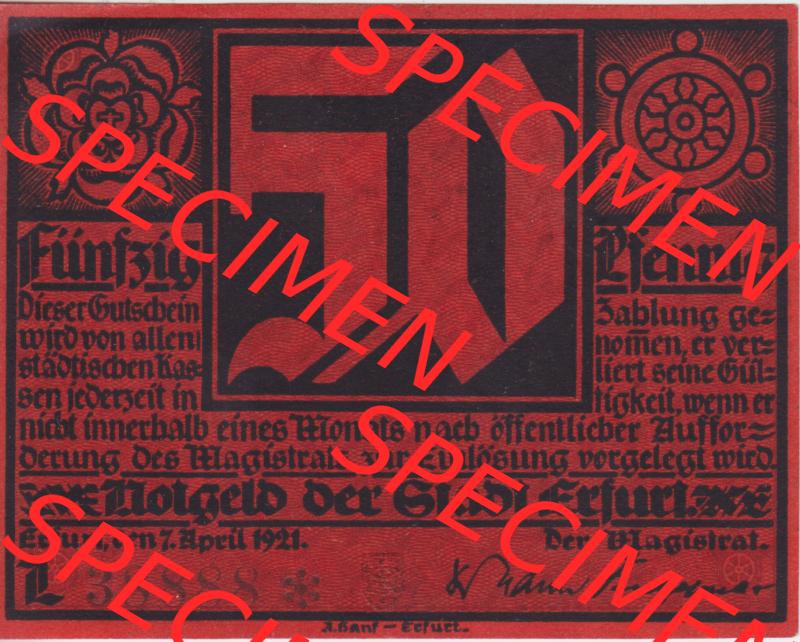 Notgeldscheine Erfurt, Stadt in Provinz Sachsen Notgeld Luther 1 L rot (1) Sammlung