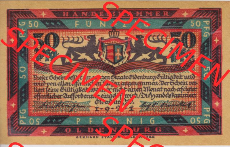 Notgeldscheine Handelskammer in Oldenburg 1921, 50 Pfennig Ehr deine Blümlein, pfleg ihre Triebe (1) Sammlung