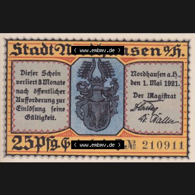 Notgeldscheine Nordhausen, Stadt in Provinz Sachsen Notgeld 1921, 25 Pfennig D Vom Korn änn Schlidchen (1) Sammlung