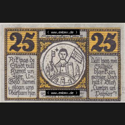 Notgeldscheine Salzwedel, Stadt in Provinz Sachsen Notgeld 1921, 25 Pfennig Silberpfennig des Markgrafen Otto II. (1) Sammlung