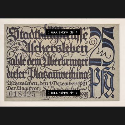 Notgeldscheine Aschersleben, Stadt in Provinz Sachsen Notgeld 1921, Serie 2, 25 Pfennig Sonne und Feld (1) Sammlung