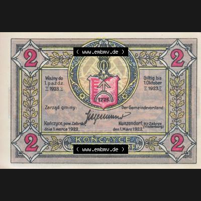Notgeldscheine Kunzendorf, Gemeinde in Polnisch Oberschlesien Notgeld (0005) Sammlung
