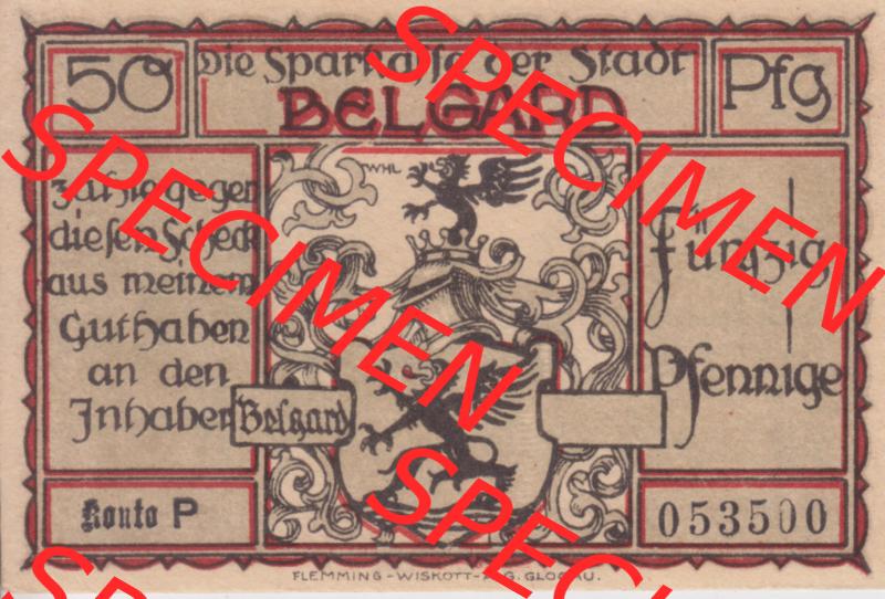 Notgeldscheine Belgrad, Stadt in Pommern Notgeld Uniformen 192x, 50 Pfennig (1) Sammlung
