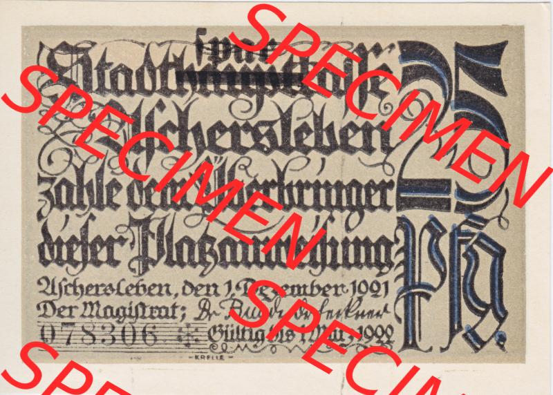 Notgeldscheine Aschersleben, Stadt in Provinz Sachsen Notgeld 1921, Serie 2, 25 Pfennig Hamster (1) Sammlung