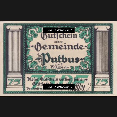 Notgeldscheine Putbus, Gemeinde in Pommern Notgeld 1922, 75 Pfennig III (1) Sammlung