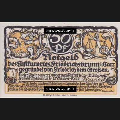 Notgeldscheine Friedrichsbrunn, Gemeinde in Provinz Sachsen Notgeld 1921, 50 Pfennig Dichter im Quartier (1) Sammlung