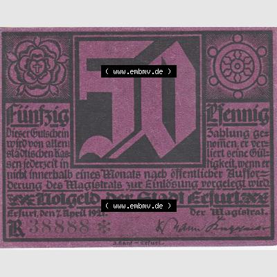 Notgeldscheine Erfurt, Stadt in Provinz Sachsen Notgeld Luther 5 R violett (1) Sammlung