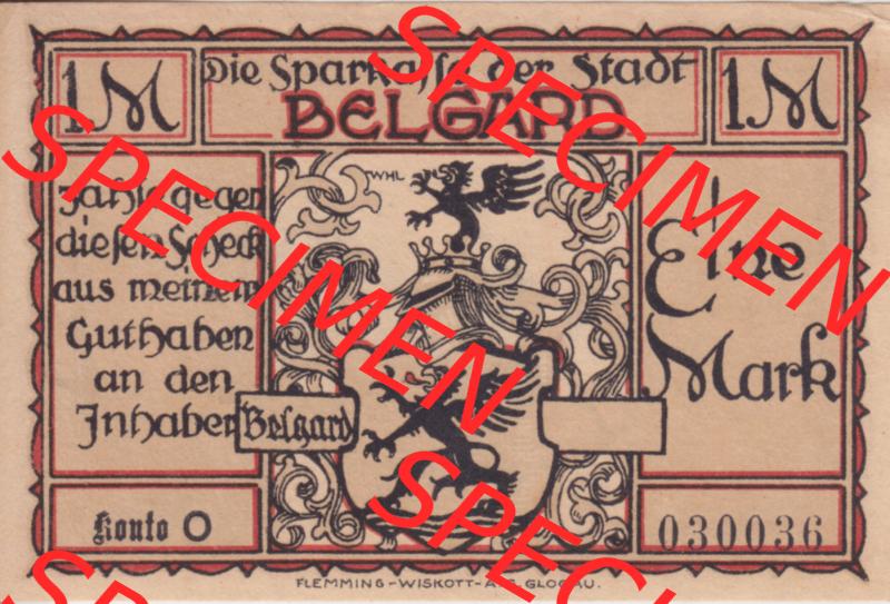 Notgeldscheine Belgrad, Stadt in Pommern Notgeld Uniformen 192x, 1 Mark (1) Sammlung