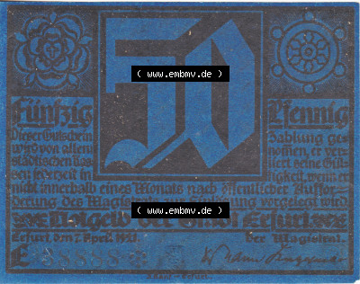 Notgeldscheine Erfurt, Stadt in Provinz Sachsen Notgeld Luther 4 E blau (1) Sammlung