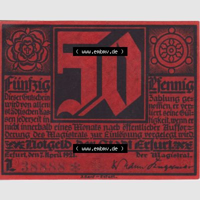 Notgeldscheine Erfurt, Stadt in Provinz Sachsen Notgeld Luther 1 L rot (1) Sammlung