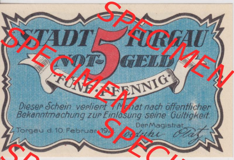 Notgeldscheine Torgau, Stadt in Provinz Sachsen Notgeld 1921, 5 Pfennig (1) Sammlung