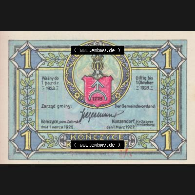 Notgeldscheine Kunzendorf, Gemeinde in Polnisch Oberschlesien Notgeld (0003) Sammlung