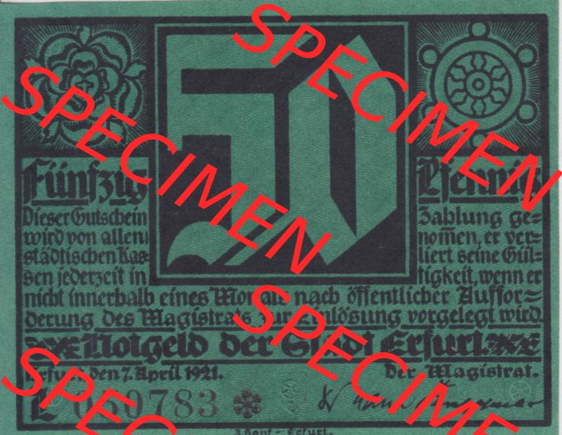 Notgeldscheine Erfurt, Stadt in Provinz Sachsen Notgeld Luther II. 1921, 50 Pfennig L grün (1) Sammlung