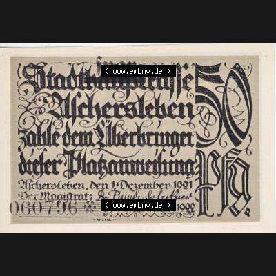 Notgeldscheine Aschersleben, Stadt in Provinz Sachsen Notgeld 1921, Serie 2, 50 Pfennig Baum spritzen (1) Sammlung