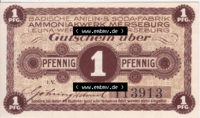 Notgeldscheine Merseburg, Stadt in Provinz Sachsen Notgeld Merseburg 1 Pfennig (1) Sammlung