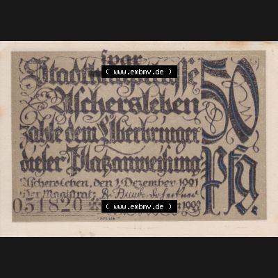 Notgeldscheine Aschersleben, Stadt in Provinz Sachsen Notgeld 1921, 50 Pfennig (1) Sammlung