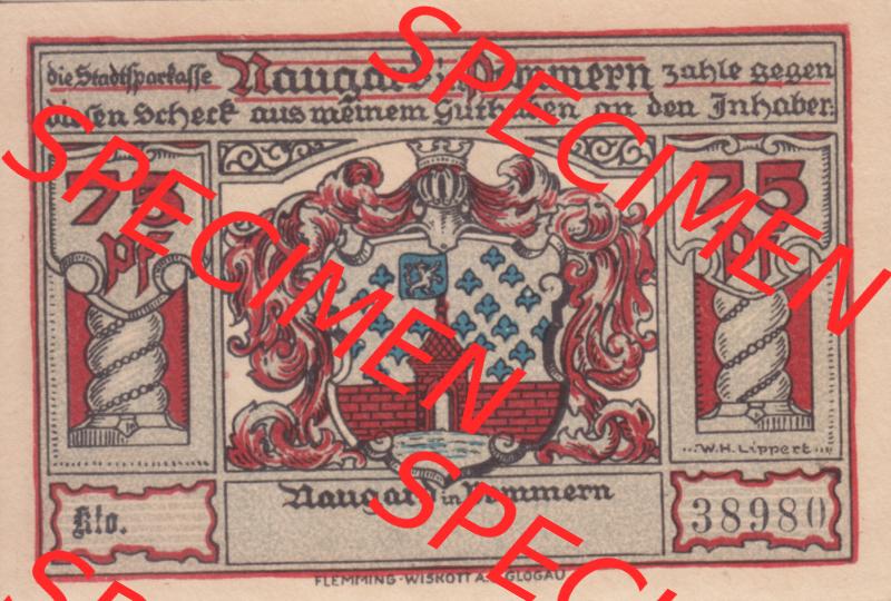 Notgeldscheine Naugard, Stadtsparkasse in Pommern Notgeld Naugard 75 Pfennig Das neue Rathaus (1) Sammlung