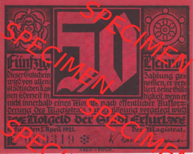 Notgeldscheine Erfurt, Stadt in Provinz Sachsen Notgeld Luther II. 1921, 50 Pfennig E rot (1) Sammlung