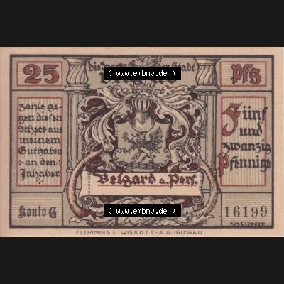 Notgeldscheine Belgrad, Stadt in Pommern Notgeld Schlachten 192x, 25 Pfennig (1) Sammlung