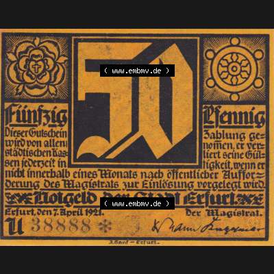 Notgeldscheine Erfurt, Stadt in Provinz Sachsen Notgeld Luther 2 U orange (1) Sammlung