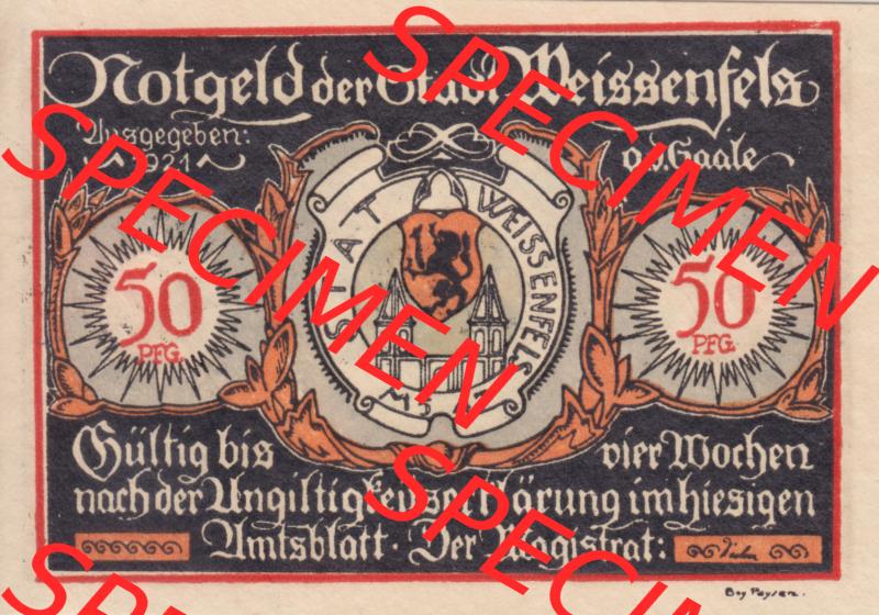 Notgeldscheine Weissenfels, Stadt in Provinz Sachsen Notgeld 1921, 50 Pfennig Reiterstiefel (1) Sammlung