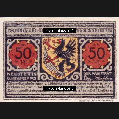 Notgeldscheine Neustettin, Stadt in Pommern Notgeld 1922, 50 Pfennig 3 Galgenberg (1) Sammlung