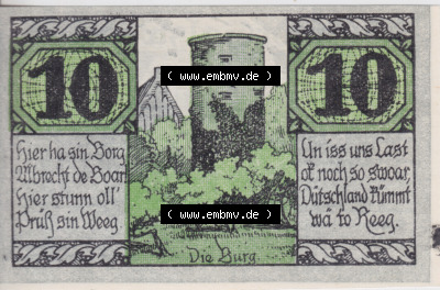Notgeldscheine Salzwedel, Stadt in Provinz Sachsen Notgeld 1921, 10 Pfennig Die Burg (1) Sammlung