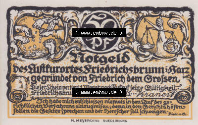 Notgeldscheine Friedrichsbrunn, Gemeinde in Provinz Sachsen Notgeld 1921, 50 Pfennig Dichter im Quartier (1) Sammlung