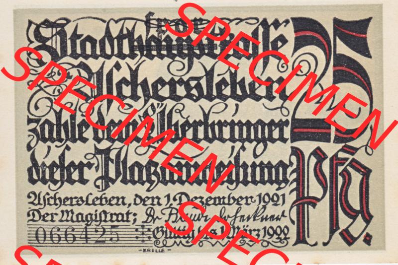 Notgeldscheine Aschersleben, Stadt in Provinz Sachsen Notgeld 1921, 25 Pfennig, Aufgang zum Postberg (1) Sammlung
