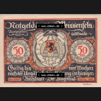 Notgeldscheine Weissenfels, Stadt in Provinz Sachsen Notgeld 1921, 50 Pfennig Stiefel um 1520, Kavalierstiefel 1580 (1) Sammlung