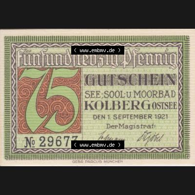 Notgeldscheine Kolberg, Stadt in Pommern Notgeld Persönlichkeiten 75 Pfennig, Nettelbeck (1) Sammlung