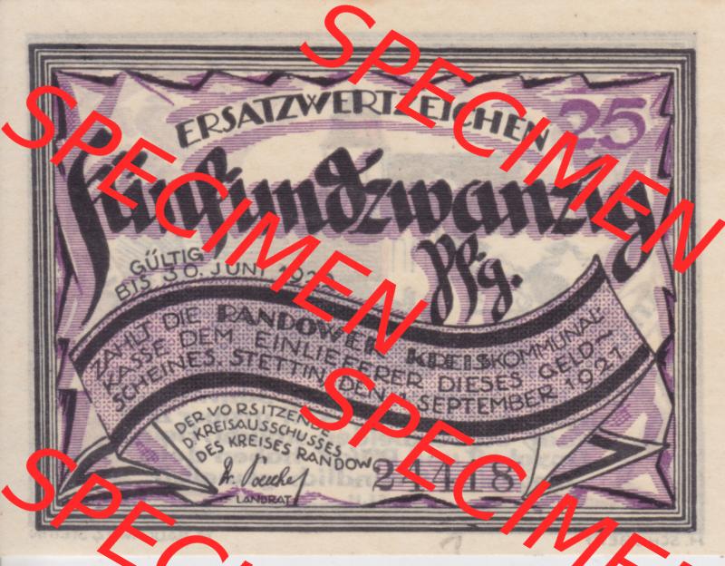 Notgeldscheine Randow, Kreis in Pommern Notgeld 1921, 25 Pfennig Lied Vers 4 Sammlung