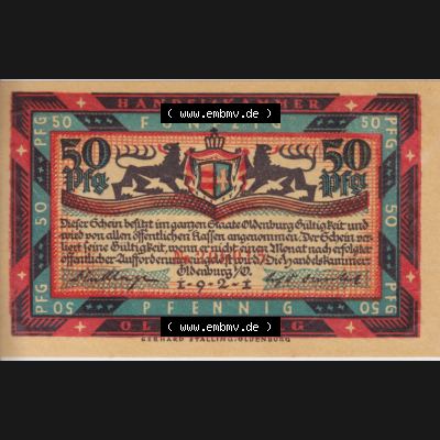 Notgeldscheine Handelskammer in Oldenburg 1921, 50 Pfennig Wer dem Herde naht (1) Sammlung
