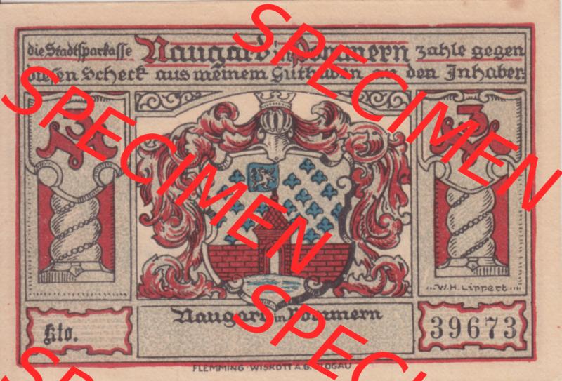 Notgeldscheine Naugard, Stadtsparkasse in Pommern Notgeld Naugard, 3 Mark Pommern (1) Sammlung